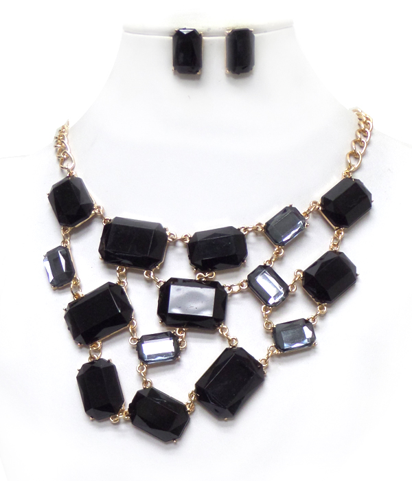 RECTANGLE LINKED CRYSTALS CHAIN NECKLACE SET 