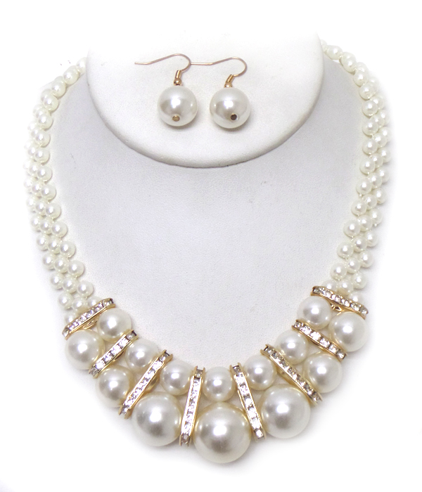 DOUBLE LAYER PEARLS LINKED NECKLACE SET 