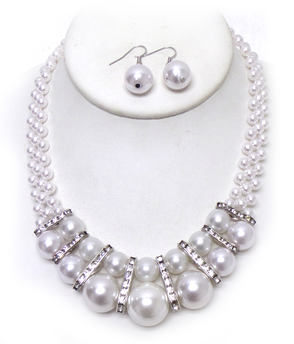 DOUBLE LAYER PEARLS LINKED NECKLACE SET