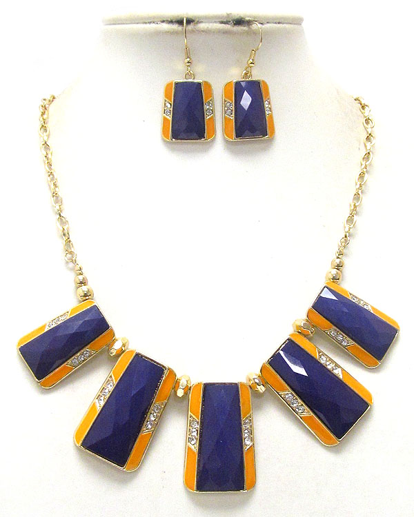 FACET ACRYLIC STONE AND CRYSTAL DECO COCKTAIL NECKLACE EARRING SET