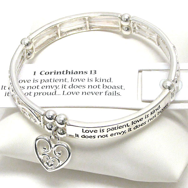 HEART CHARM AND LOVE MESSAGE STRETCH BRACELET