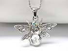 WHITE GOLD PLATING CRYSTAL BEE PENDANT NECKLACE