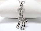 WHITE GOLD PLATING CRYSTAL STUD GIRAFFE PENDANT NECKLACE