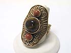 NATURAL STONE ANTIQUE METAL LONG FINGER STRETCH RING