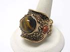NATURAL STONE ANTIQUE METAL FINGER WRAPPING STRETCH RING