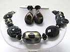 CHUNKY CERAMIC AND MURANO GLASS LINK NECKALCE EARRING SET