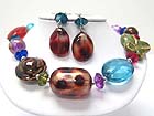 CHUNKY CERAMIC AND MURANO GLASS LINK NECKALCE EARRING SET