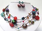 MULTI ROW MURANO GLASS AND CERAMIC BALL LINK NECKALCE EARRING SET
