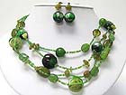 MULTI ROW MURANO GLASS AND CERAMIC BALL LINK NECKALCE EARRING SET