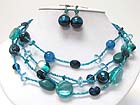 MULTI ROW MURANO GLASS AND CERAMIC BALL LINK NECKALCE EARRING SET