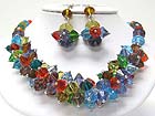 FACT GLASS STONE CLASTER LINK NECKLACE EARRING SET