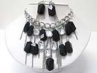 FACET ACRYL STONE AND TASSEL DROP NECKLACE EARRING SET