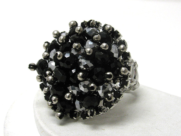 CRYSTAL AND ACRYLIC BEAD STUD LARGE STRETCH RING
