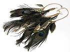 MULTI GENUINE NATURAL PEACOCK FEATHER DANGLE NECKLACE EARRING SET