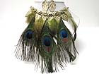 MULTI GENUINE NATURAL PEACOCK FEATHER DANGLE NECKLACE EARRING SET