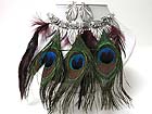 MULTI GENUINE NATURAL PEACOCK FEATHER DANGLE NECKLACE EARRING SET
