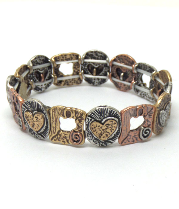 TEXTURED METAL WITH HEART SHAPES BRACELET