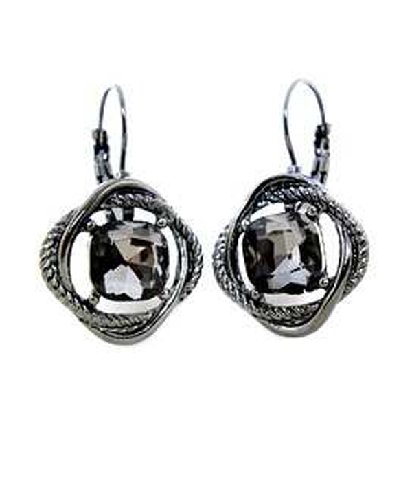 FACET GLASS AND TWIST METAL FRENCH CLIP EARRING