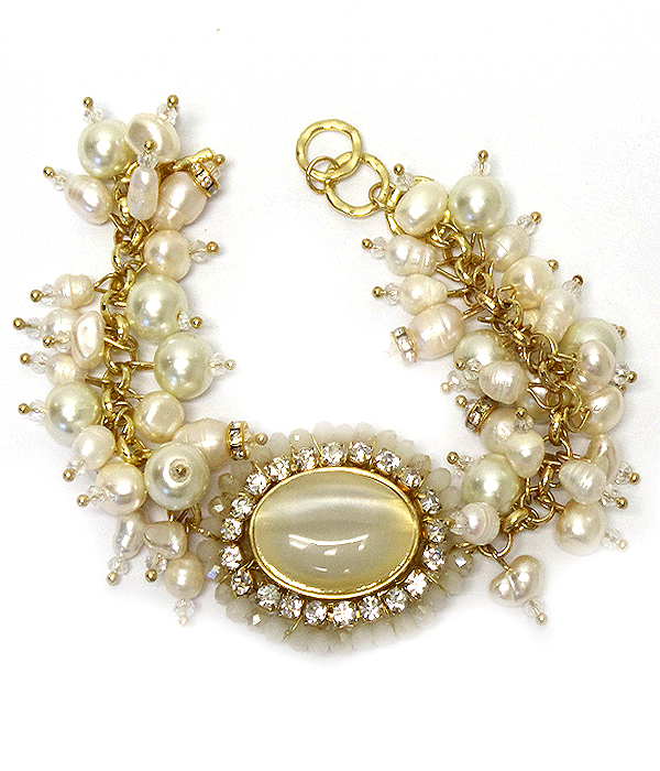 GENUINE FRESH WATER PEARL AND CRYSTAL MIX TOGGLE BRACELET