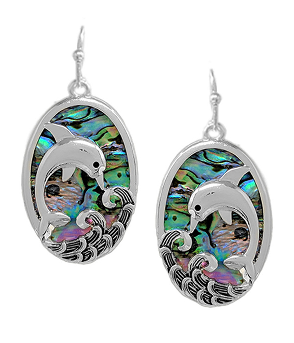 SEALIFE THEME ABALONE OVAL EARRING - DOLPHIN