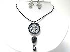 SOLE BOTTLE CAP ART CROSS CHARM AND STONE DANGLE NECKLACE EARRING SET