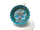 BOTTLE CAP ART CROSS DECO STRETCH RING
