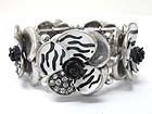 CRYSTAL AND ENAMEL ANIMAL COLOR METAL FLOWER LINK STRETCH BRACELET