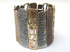 BURNISH MIXED TEXTURED METAL BAR LINK STRETCH BRACELET