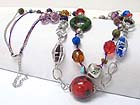CERAMIC BALL AND MIXED BEADS LINK LONG CHAIN NECKLACE EARRING SET