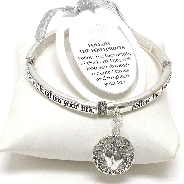 INSPIRATION MESSAGE STRETCH BRACELET - FOLLOW THE FOOTPRINTS - BOOKMARK INCLUDED