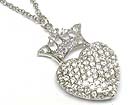 CRYSTAL PAVED HEART AND CROWN PENDANT NECKLACE - Wholesale Jewelry
