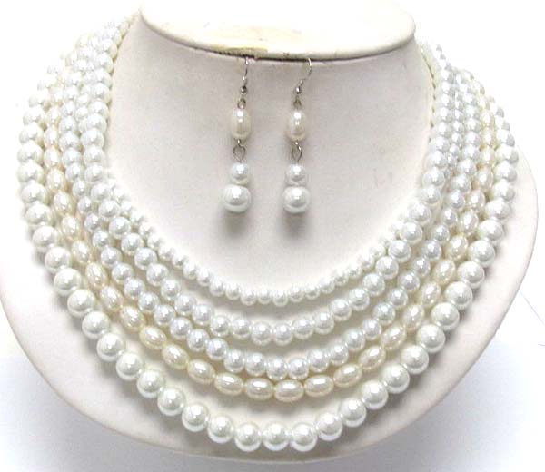 MULTI SHAPE PEARL AND CHAIN LINK NECKLACE EARRING SET
