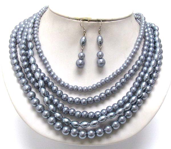 MULTI SHAPE PEARL AND CHAIN LINK NECKLACE EARRING SET