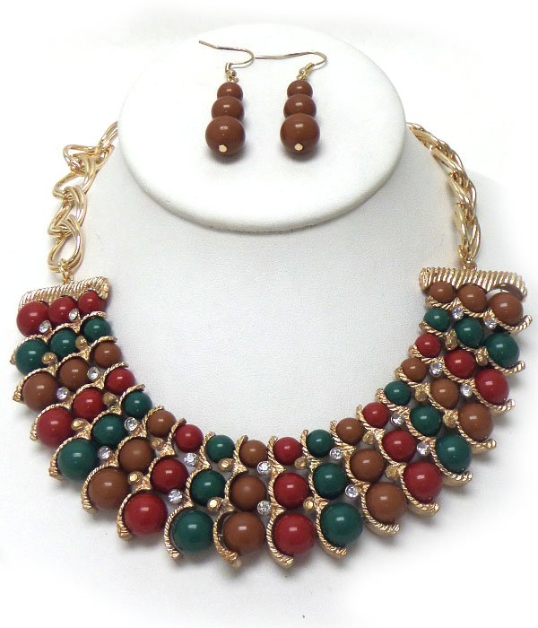 MULTI SIZE BALLS WITH STONES NECKLACE SET