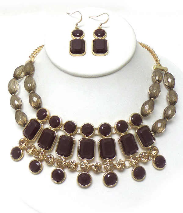 STONES WITH METAL CHAIN NECKLACE SET 