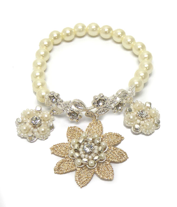 LACE FLOWER WITH PEARL BRACELET