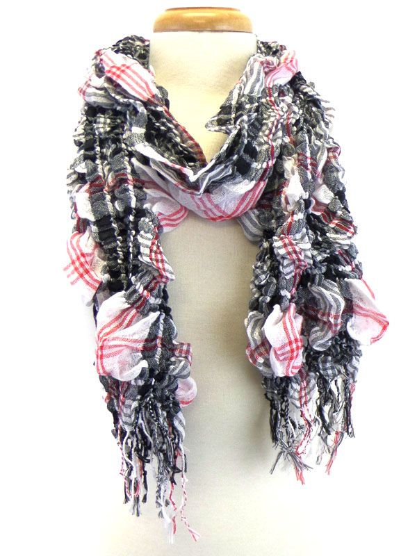 WRINKLE AND PLAID PATTERN SCARF