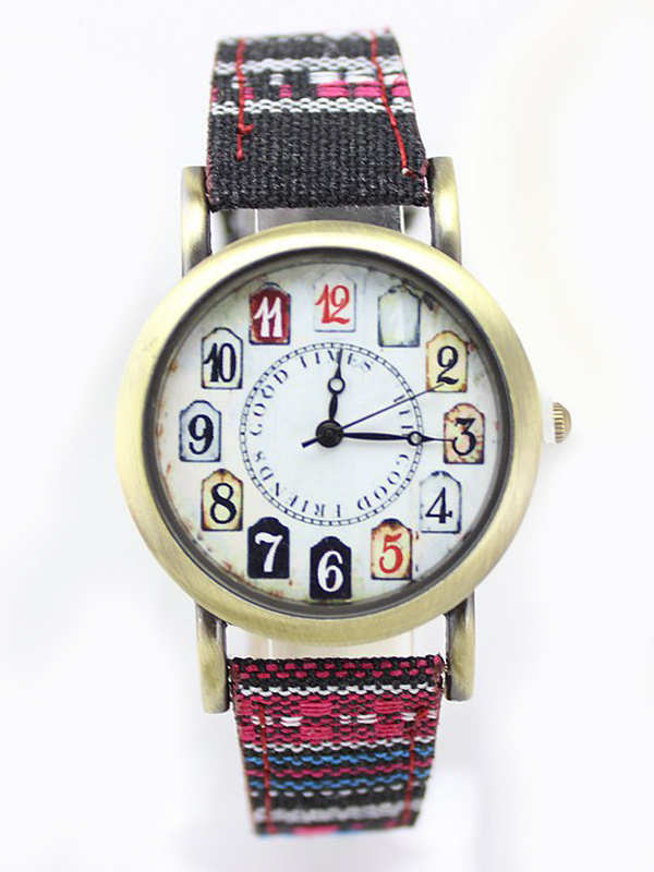 VINTAGE PRINT AND FABRIC BAND WATCH