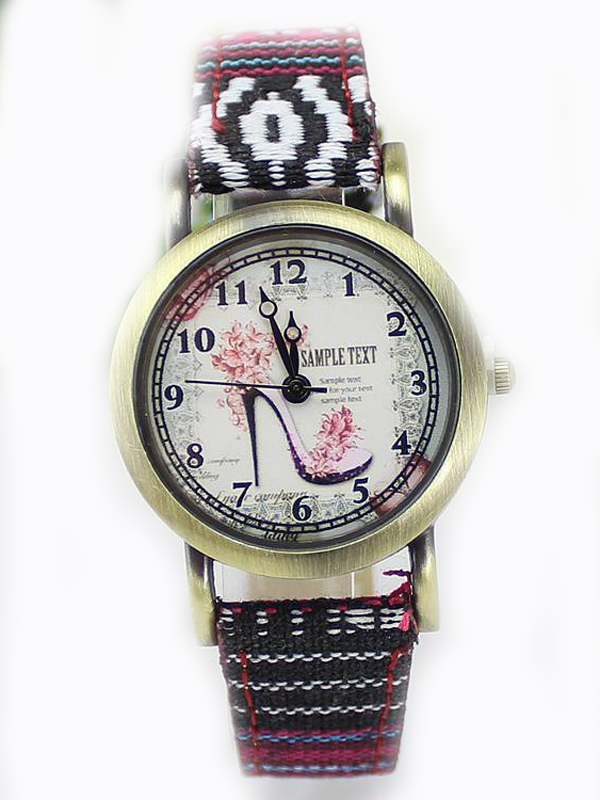 VINTAGE SHOE PRINT AND FABRIC BAND WATCH