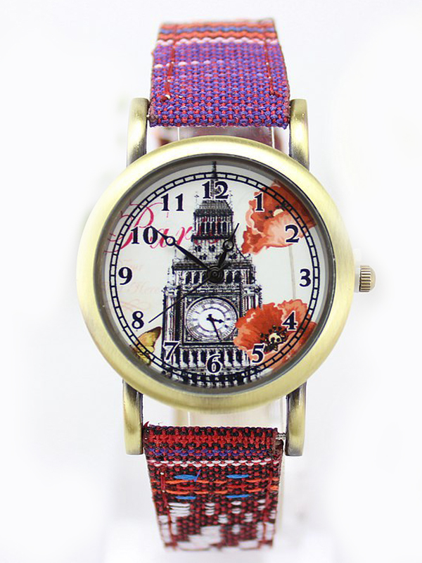 VINTAGE BIG BEN PRINT AND FABRIC BAND WATCH