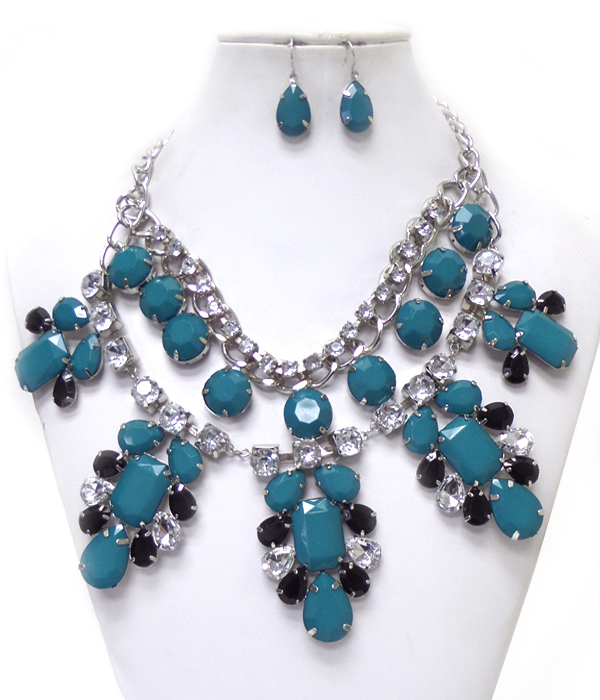 MULTI CRYSTAL MIX DROP AND LAYERED NECKLACE SET