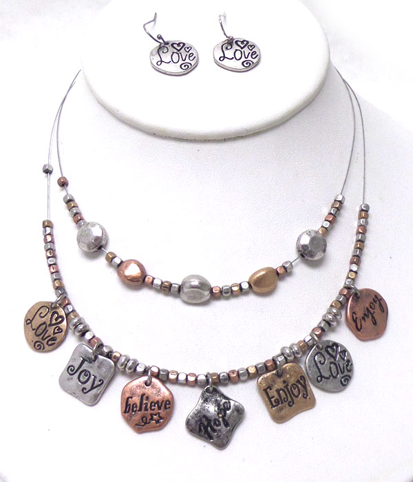 TWO LAYER METAL LOVE THEME NECKLACE SET