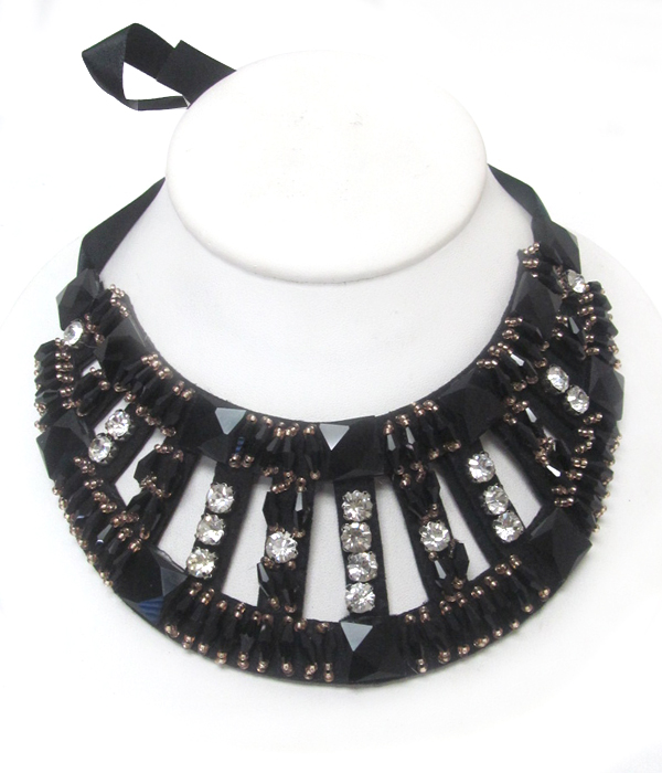 MULTI CRYSTALS AND STONES BOW TIE BACK BIB NECKLACE