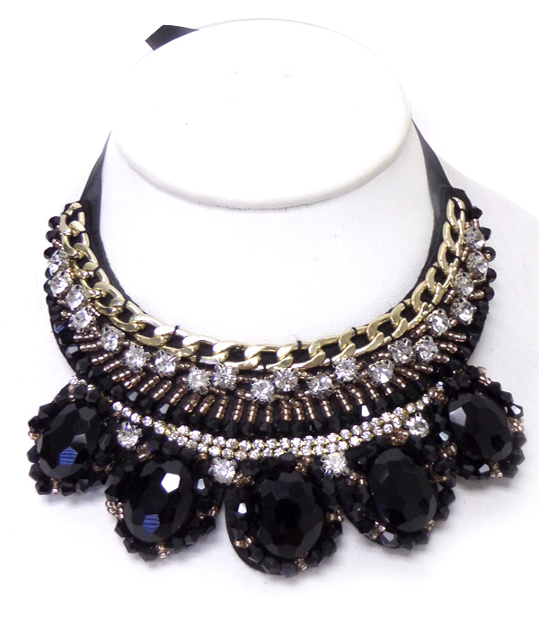 MULTI LAYER METAL CHAIN AND CRYSTAL DESIGNS BOW TIE BACK BIB NECKLACE 