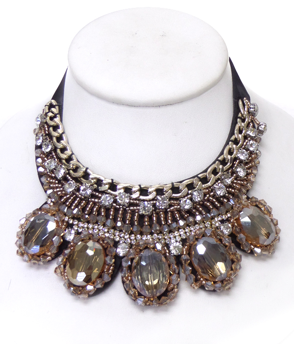 MULTI LAYER METAL CHAIN AND CRYSTAL DESIGNS BOW TIE BACK BIB NECKLACE