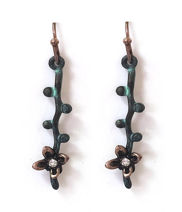 PATINA NOBLE FLOWER AND STEM DROP EARRING