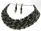 MULTI STRAND WOVEN GLASS BALL AND SEED BEADS NECKLACE EARRING SET