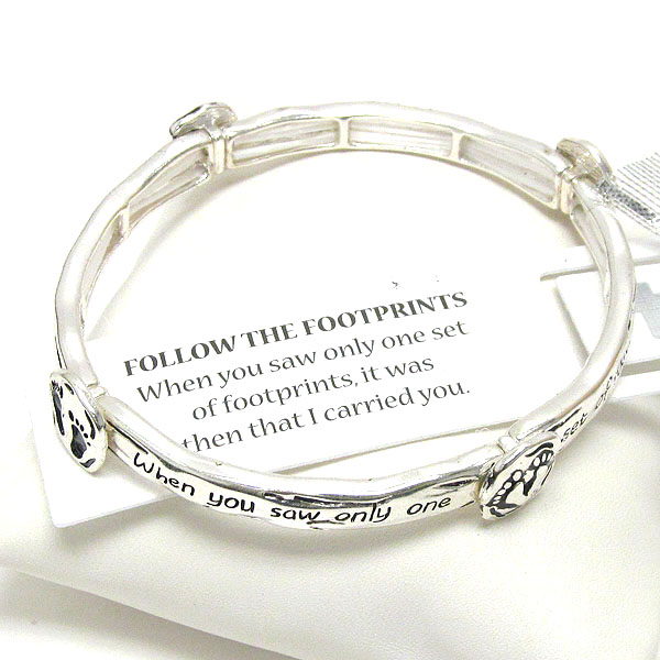 INSPIRATION MESSAGE STRETCH BRACELET - FOLLOW THE FOOTPRINTS - BOOKMARK INCLUDED