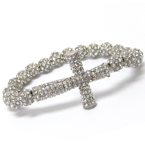 CRYSTAL 3D CROSS AND FIRE BALL LINK STRETCH BRACELET