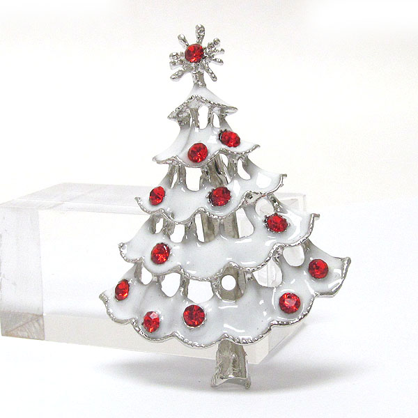 CRYSTAL AND EPOXY DECO CHRISTMAS TREE PIN OR BROOCH